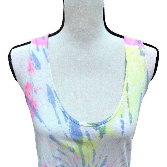 CHASER WHITE, PINK, YELLOW, BLUE TIE DYE RACERBACK TUNIC TANK TOP - Picture 2 of 11